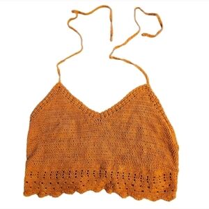O'Neill Orange Crochet Halter Crop Top - Boho Festival Style - Size XS
